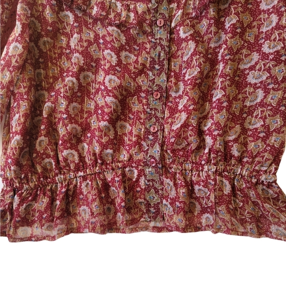 NWOT American Eagle Outfitters Red Floral Boho Peasant Top Size Medium - Picture 7 of 9